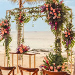 Beautiful wedding gazebo and ceremony set up by the beach