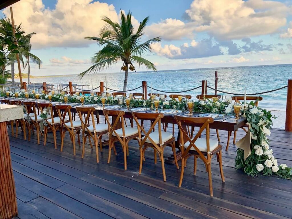 ocean view wedding reception at Akumal Bay Beach hotel