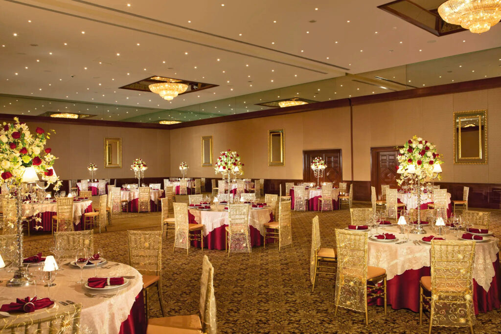 Resort ballroom with decoration for a wedding reception