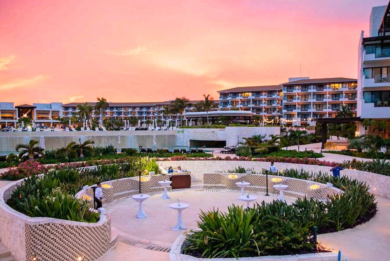 Resort terrace with setup for a wedding cocktail