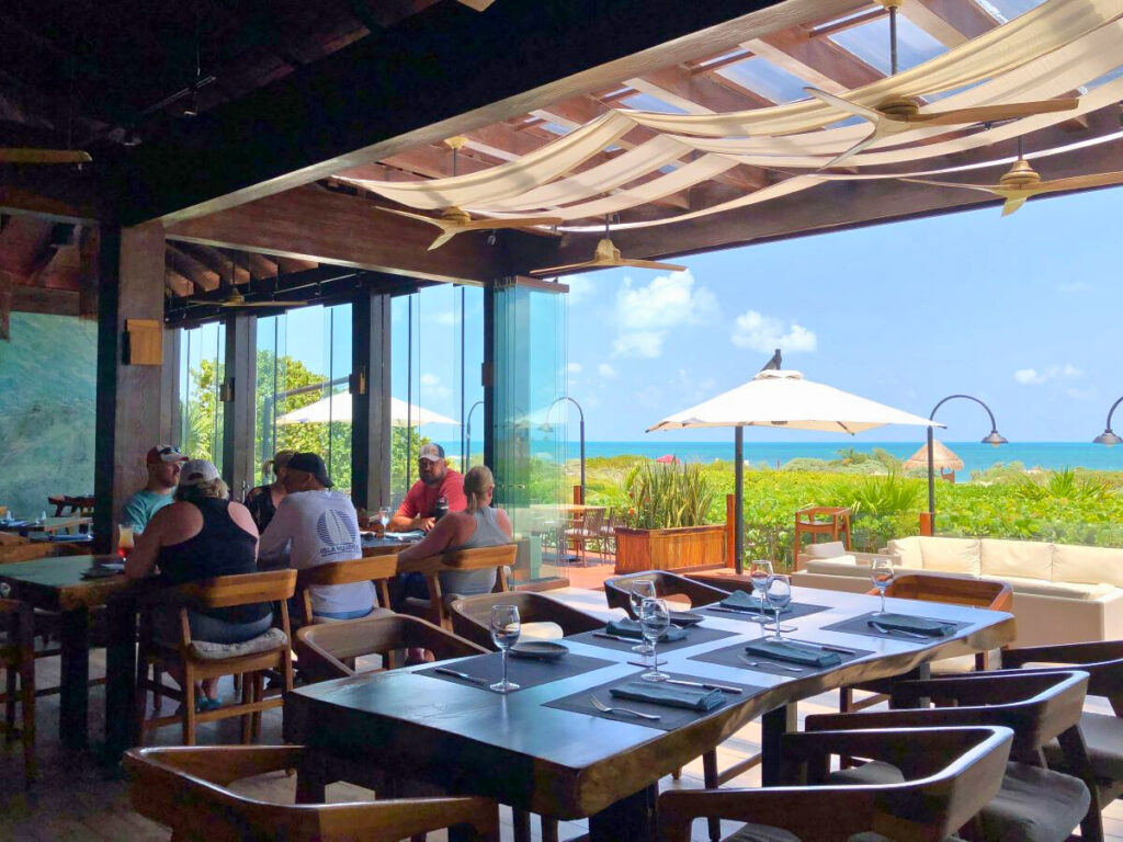 Resort outdoor restaurant with an ocean view