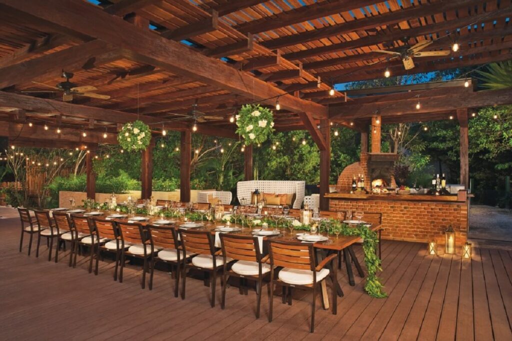 dreams rivier acancun wedding reception at Chef&rsquo;s Garden set up
