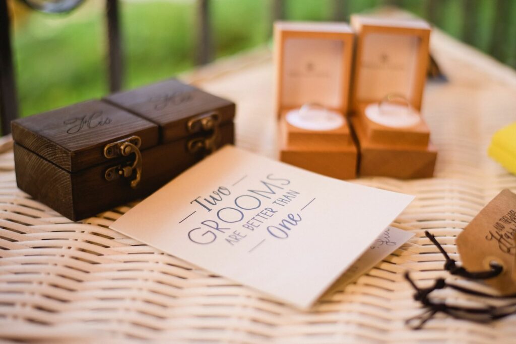 wedding invitation for two grooms, with two rings