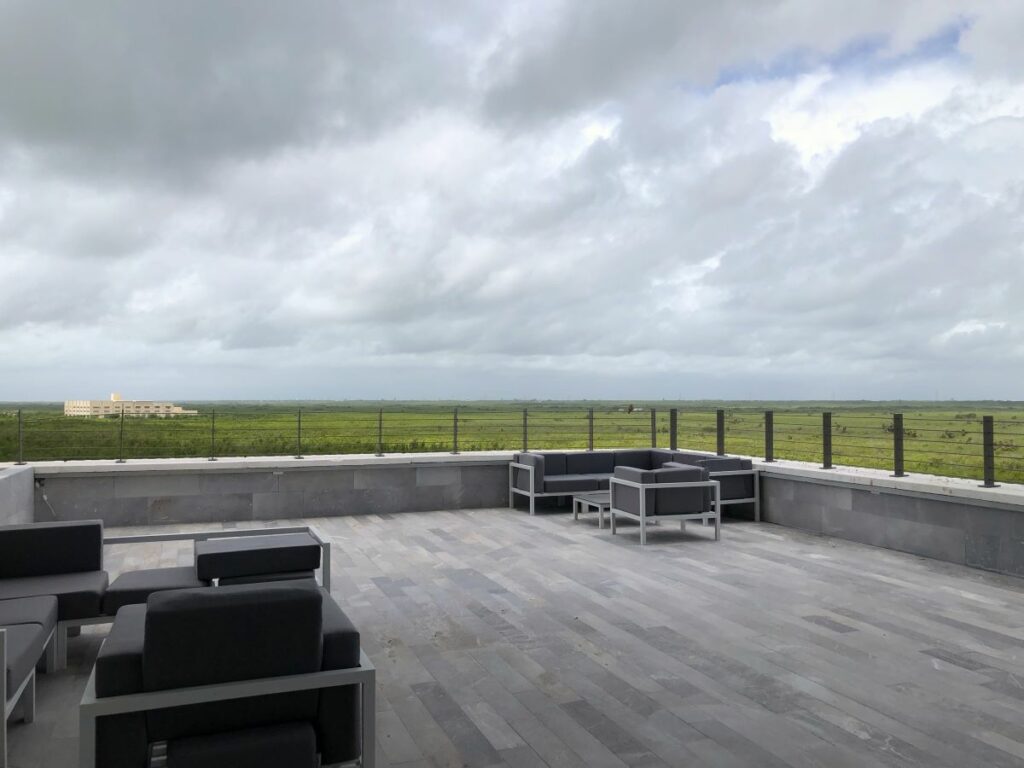 Elevated wedding terrace with view of the mangroves