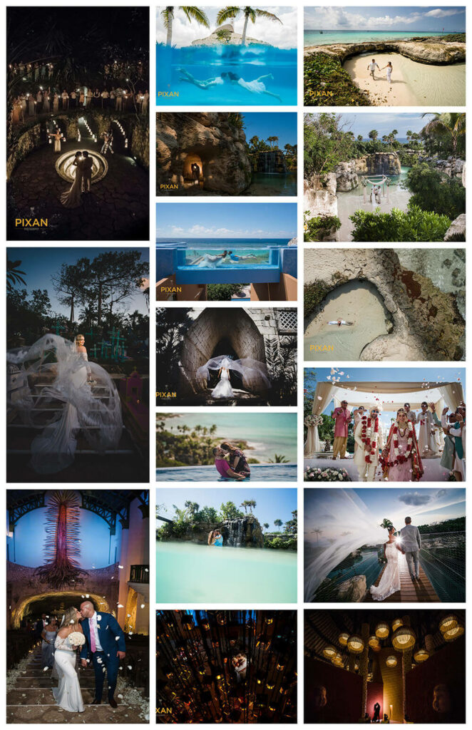 collage of wedding photos hotel xcaret