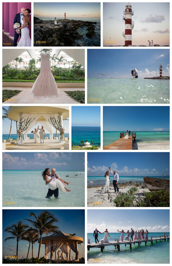 collage of wedding photos hyatt ziva cancun