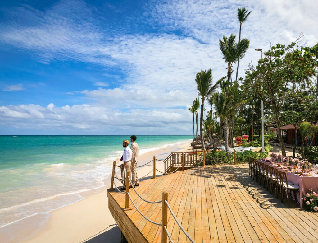 Resort deck terrace with ocean view