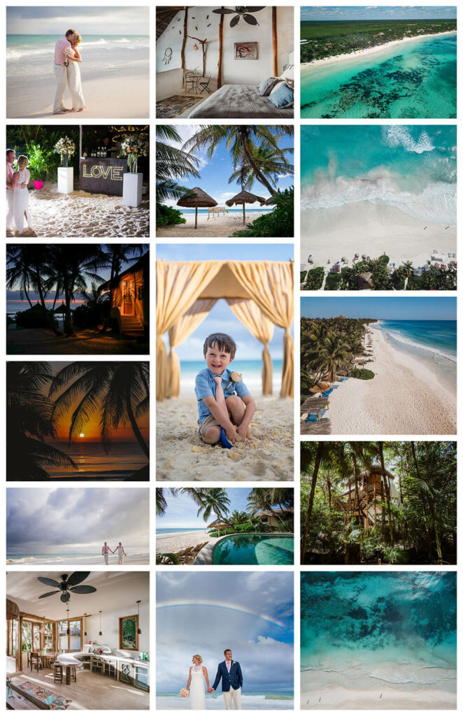 collage of images from mayahana beach homes in tulum