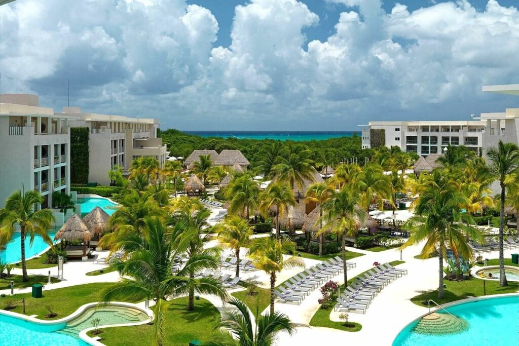 Aerial view of a beautiful beach resort in playa del carmen