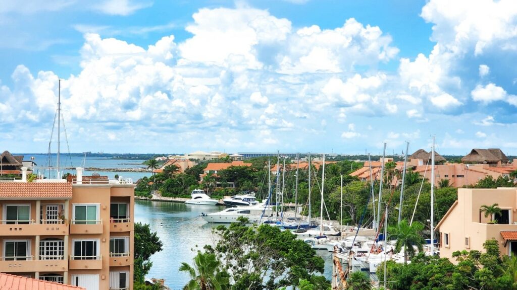 Aerial view of the marina at puerto aventuras in the riviera maya
