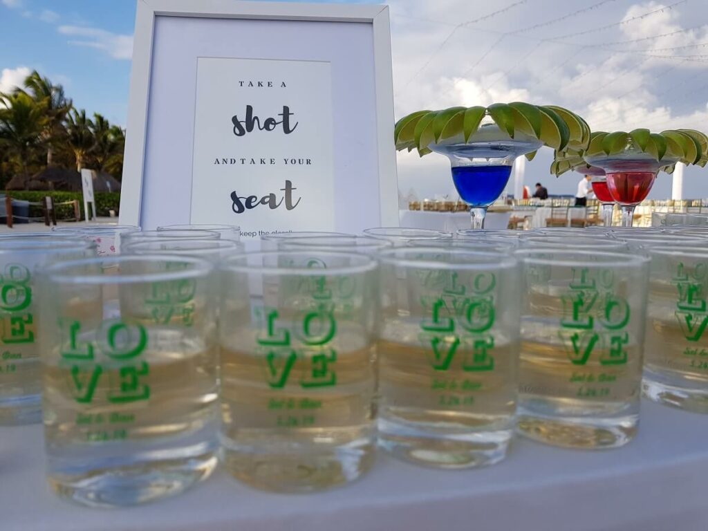 love shot glasses at a destination wedding