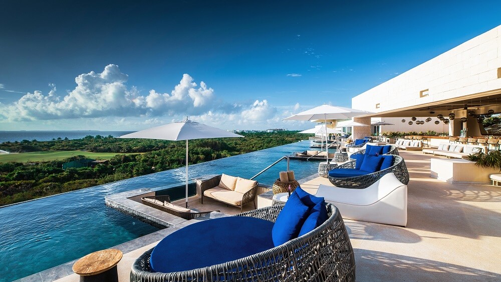 sky bar terrace with pool and lounge area, atelier hotel
