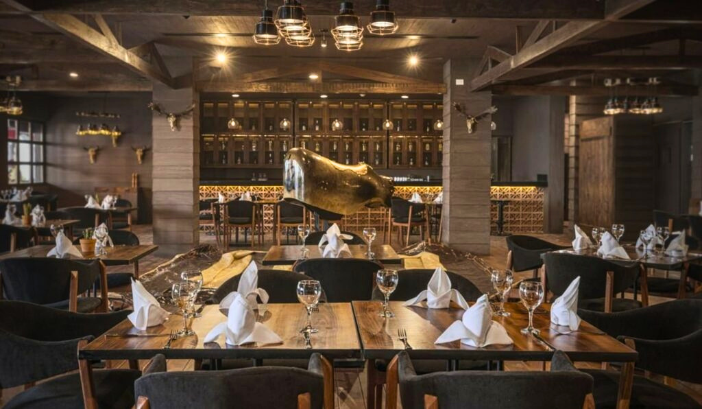 Nice restaurant, wood decorated from a luxury resort