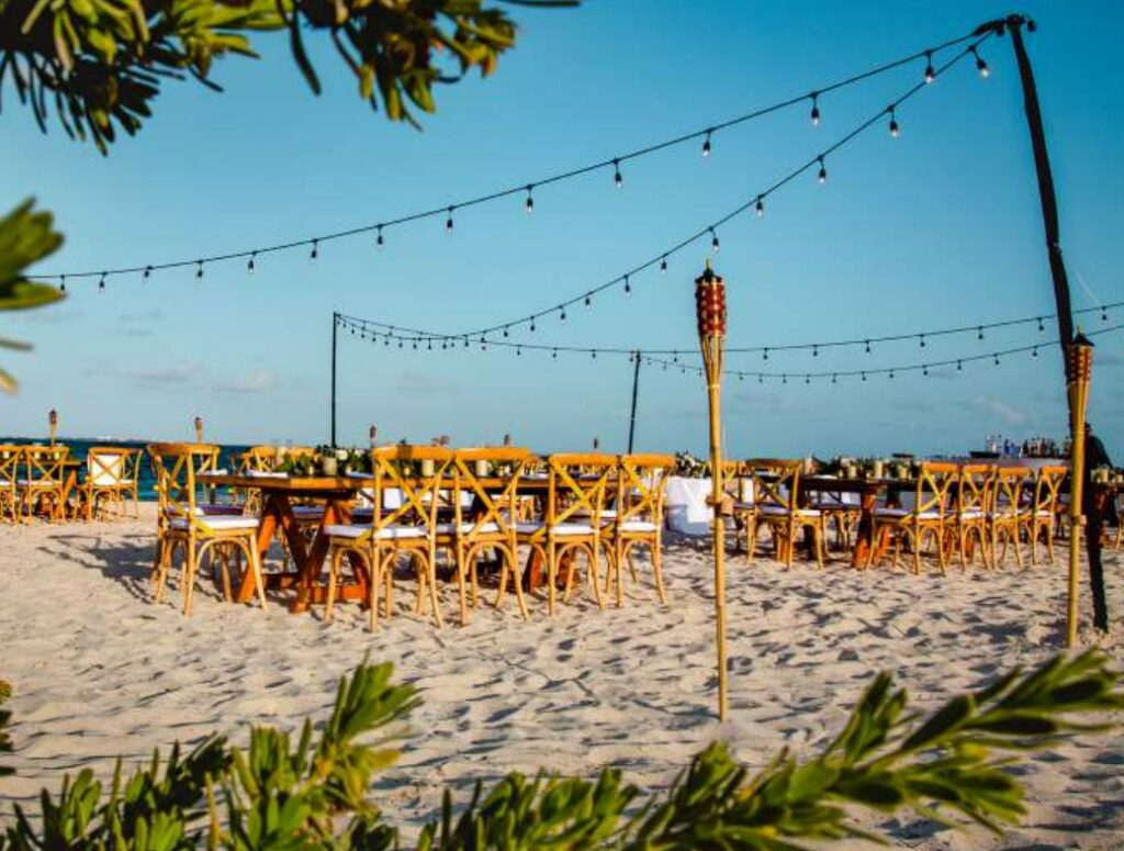 resort tequila restaurant with colorful tiles on the wall and large ocean view windows