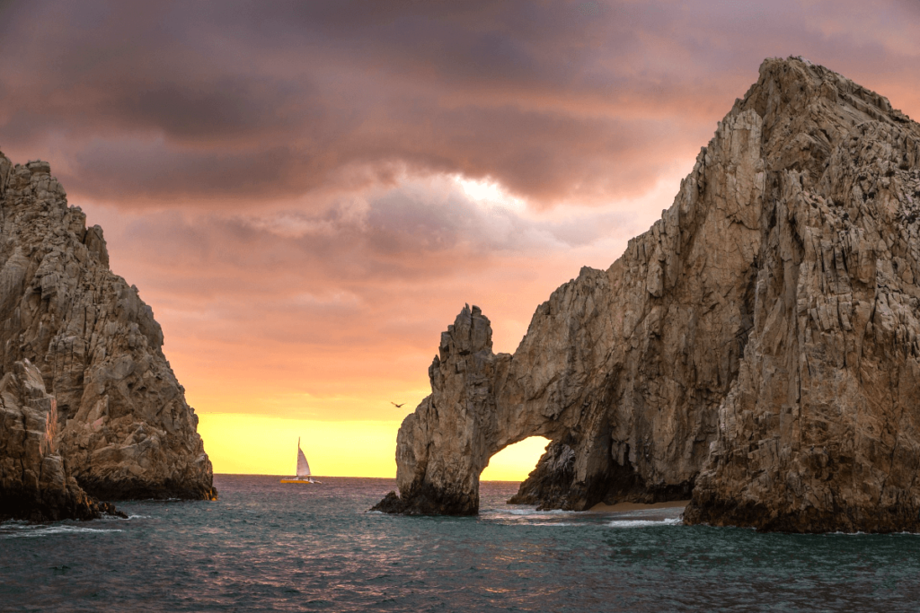 Los Cabos rock formations on the beach at sunset